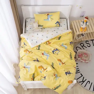 

3Pcs Baby Dinosaur Bedding Set Cotton Crib Bed Linen Kit Cartoon Animal Includes Pillowcase Bed Sheet Duvet Cover Without Filler