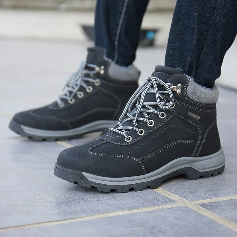 

Classic Winter Men Snow Boots Thick Plush Warm Male Ankle Boots Waterproof Non-slip Outdoor Warm Hiking Tooling Boots Lace Up