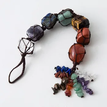 

7 Chakra Tumbled Gemstone Tassel Hanging/Feng Shui Ornament Stones Car Decor *