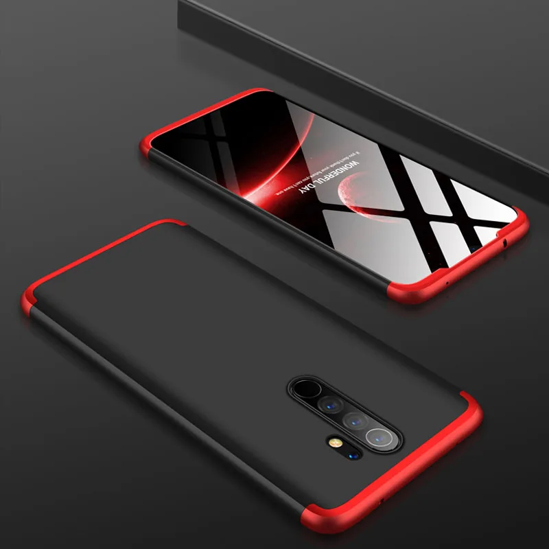 3-в-1 Стекло+ матовый защитный чехол xiaomi redmi-note-8-pro камера пленка redmi note 8 полная защита жесткий чехол телефона с рисунком в виде крышка note8 pro чехол редми ноут 8 про чехол редми ноут 8 - Цвет: red black case