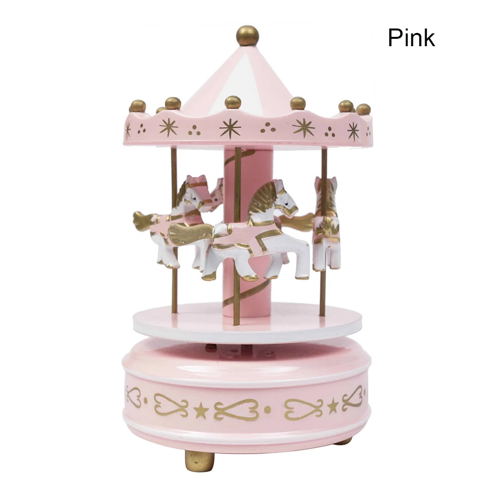 Merry-go-круглая деревянная милая игрушка детская игра домашний декор карусельная лошадка музыкальная шкатулка Рождество Свадьба День рождения подарок развлечения - Цвет: Розовый