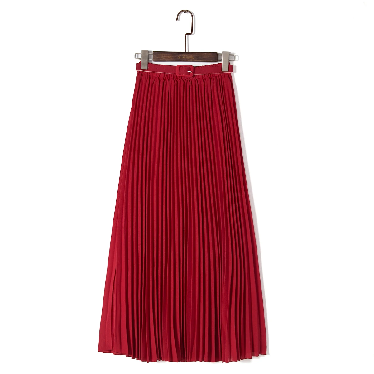 Yanueun однотонные плиссированные юбки с поясом повседневные женские стильные женские юбки весна-осень Лидер продаж для женщин - Цвет: Wine Red