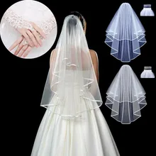 

0.8m Short Section Generous Two-layer White Or Beige Veil With Comb 3 Color Fine Beaded Lace Bridal Gloves Wedding Supplies