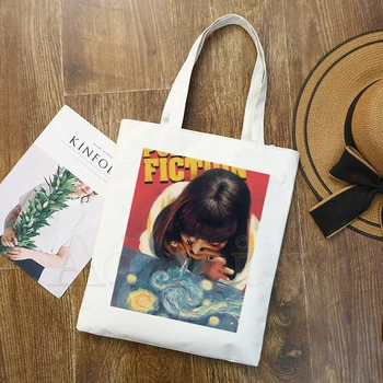 

Pulp Fiction Fashion Canvas Bag Women Girls Simple Large Capacity Storage Handbag Shoulder Bag Tote Reusable Student Bookbag