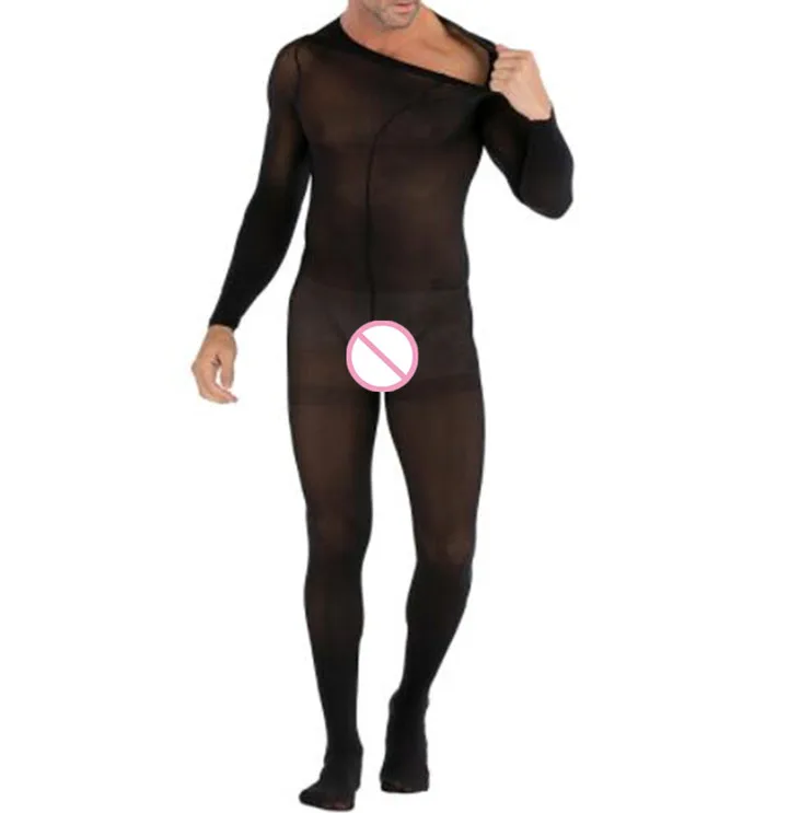Men Bodysuit Jumpsuit Men Lingerie Briefs Body Hose Men's Bodystocking Seamless Sleepwear Sexy Body Lingerie Crotchless Bodysuit Men Pantyhose Long sleeves Underwear