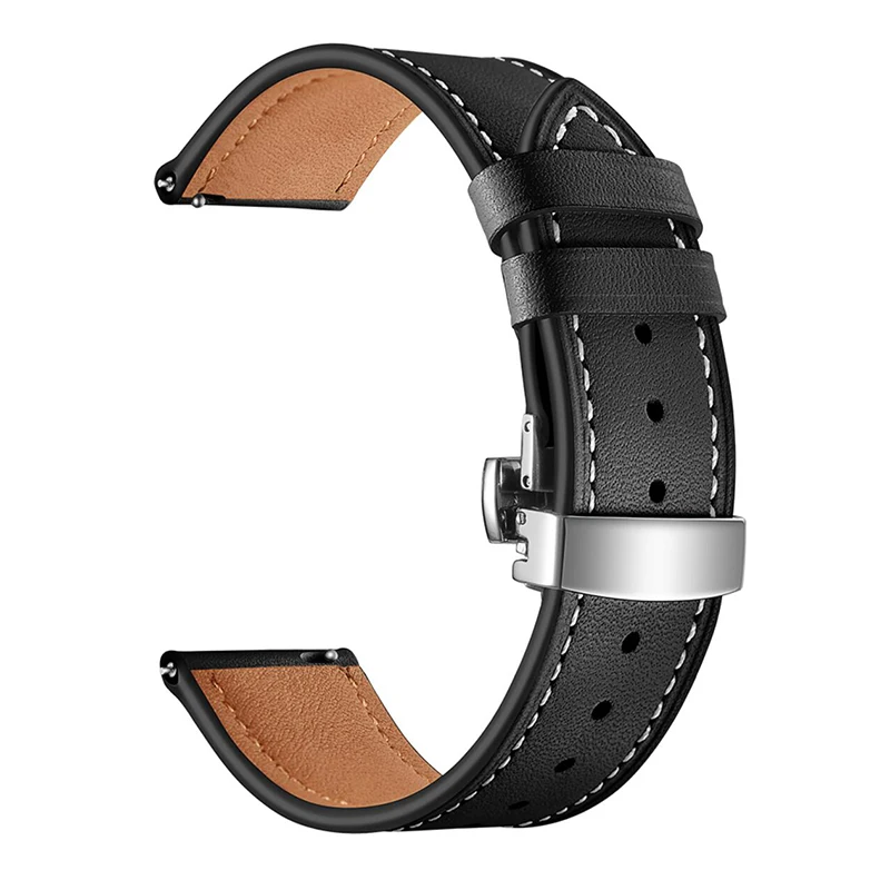 Black UEBN кожаный ремешок с серебряной застежкой-бабочкой, 20 мм, для samsung Galaxy Watch, 42 мм, активный 2 браслет, ремешок для часов gear S2, спортивный ремешок для часов - Цвет ремешка: Black