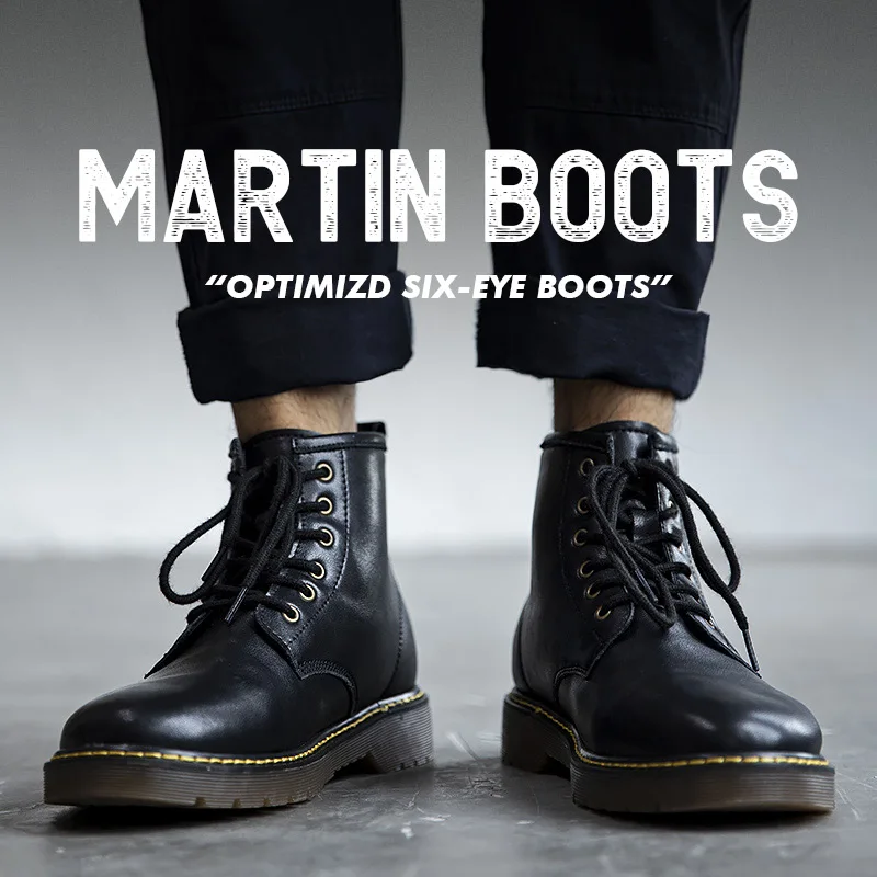 

Maden men's Martin boots in the high boots tooling boots men's shoes winter plus velvet warm black leather boots