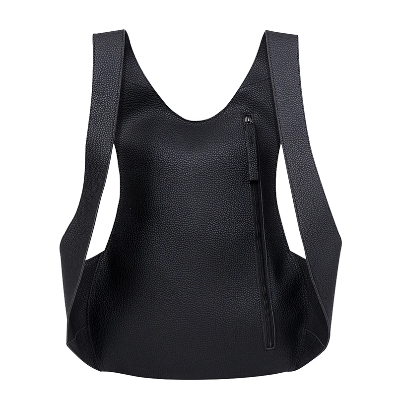 Unisex Anti-Theft Black Leather Backpack - Casual Large Schoolbag