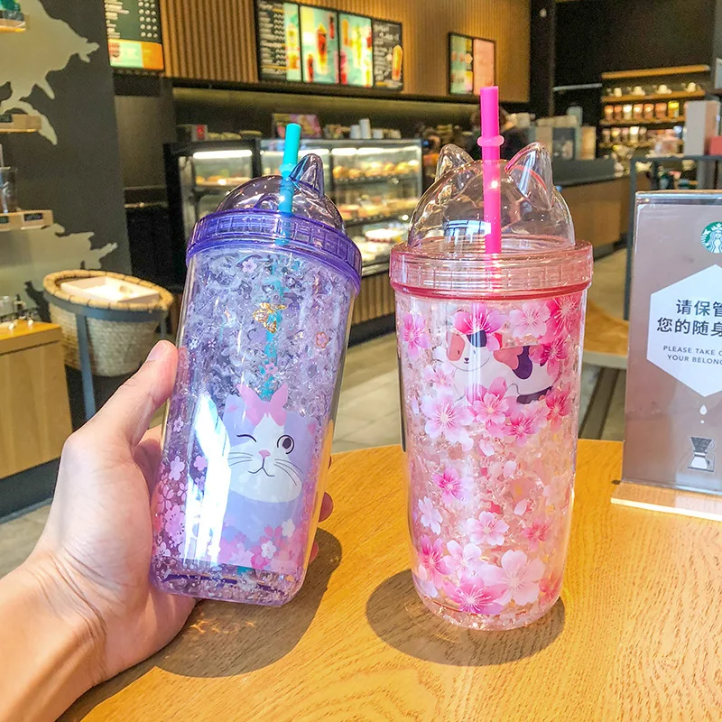 Мультяшные кошачьи ушки двухслойные смузи бутылка для воды Модная Портативная