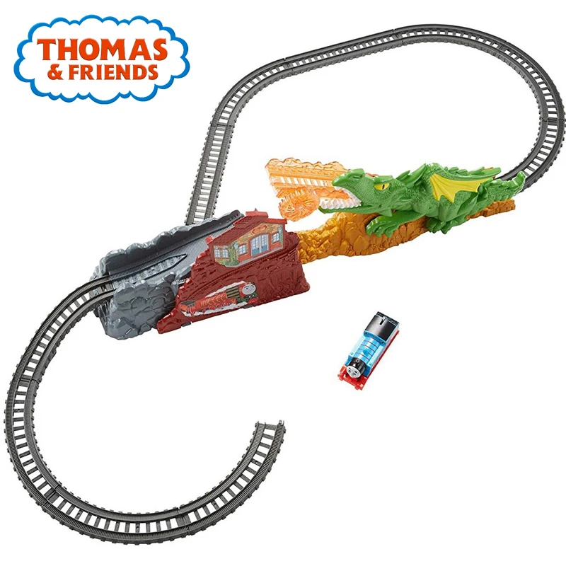 Original Thomas Und Freunde Track Master Drachen Flucht Set FXX66 Kid Spielzeug Dicast Zug Auto Eisenbahn Gebäude Spielset Für Weihnachten