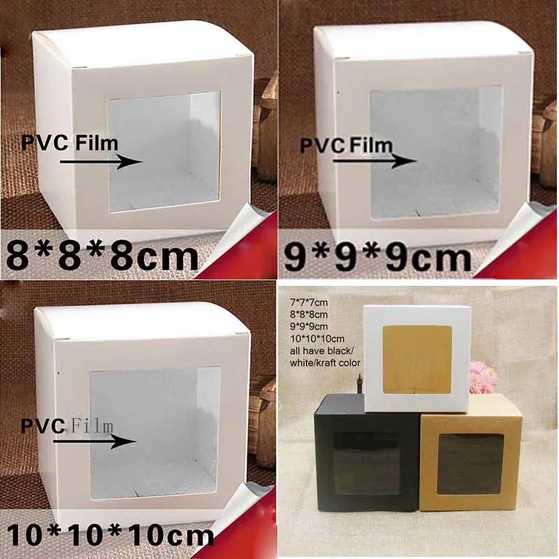 

Mutli size gift box with pvc window ,mulit color candy packing window box paper cardboard wedding favors window package box 50pc