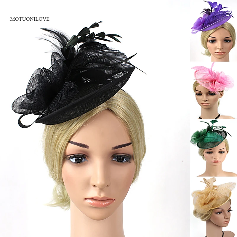 European Fascinators Hats Ladies Flower Mesh Feathers White Red Women