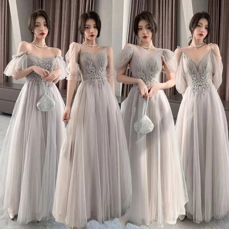 

Robe De Mariee Elegant Formal Grey Party Dress Bridesmaid With Sleeves Summer Fall abiti da cerimonia vestidos elegantes para m