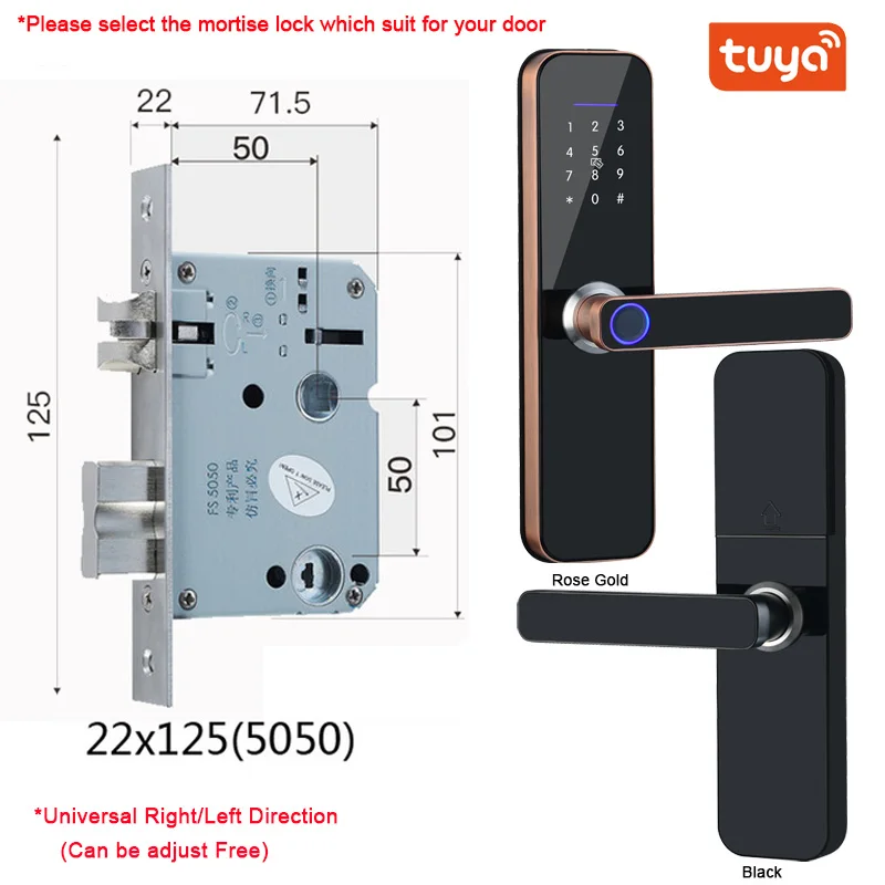 Tuya Wifi Electronic Smart Door Lock With Biometric Fingerprint / Smart Card / Password / Key Unlock/ USB Emergency Charge electric door lock Access Control Systems