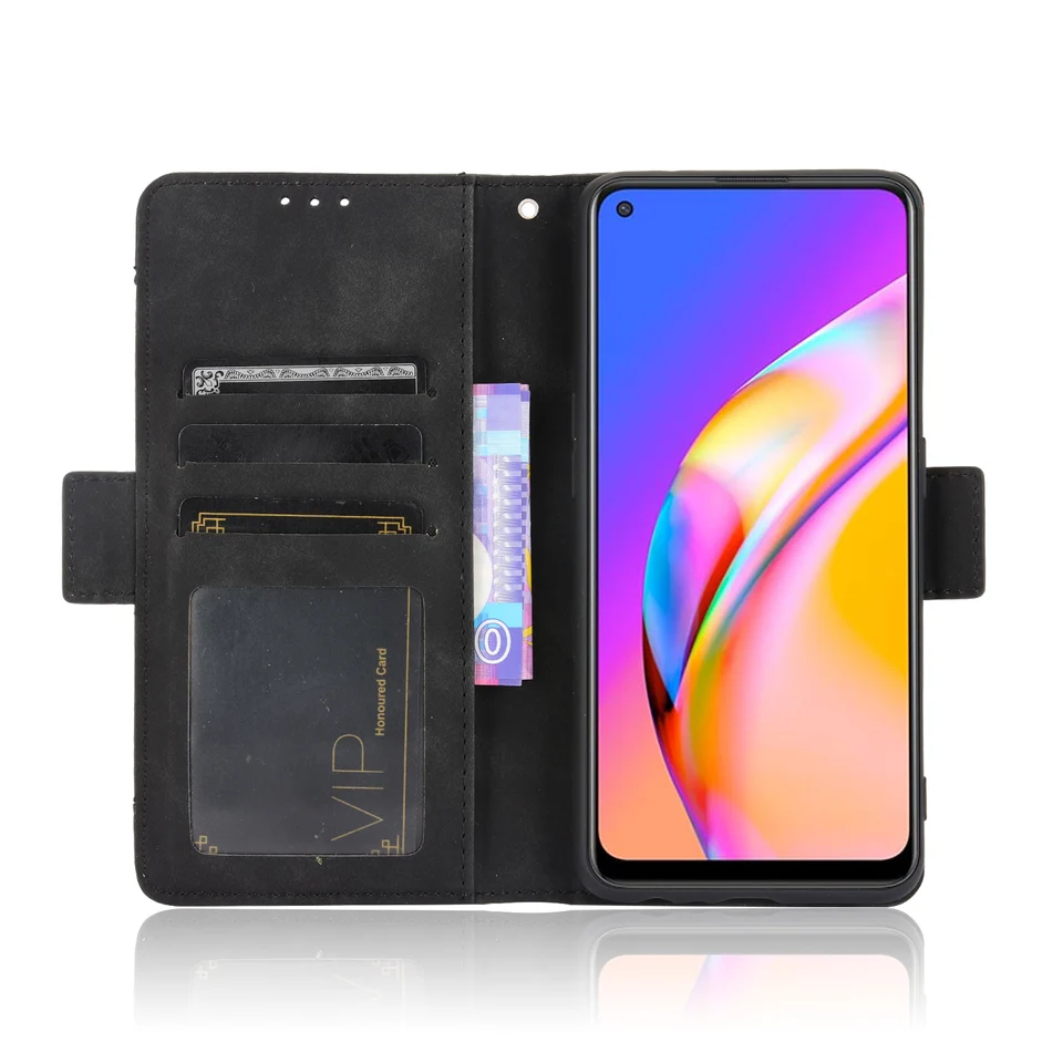 Coque Portefeuille BEZ Pour Oppo A94 5G – Toile Et PU, Fermeture Magnétique, Noir – Avec Porte-cartes Et Kickstand