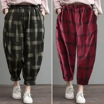 

Vintage Check Harem Pants Women's Spring Trousers ZANZEA 2020 Casual Elastic Waist Long Pantalon Female Plaid Turnip Plus Size 7