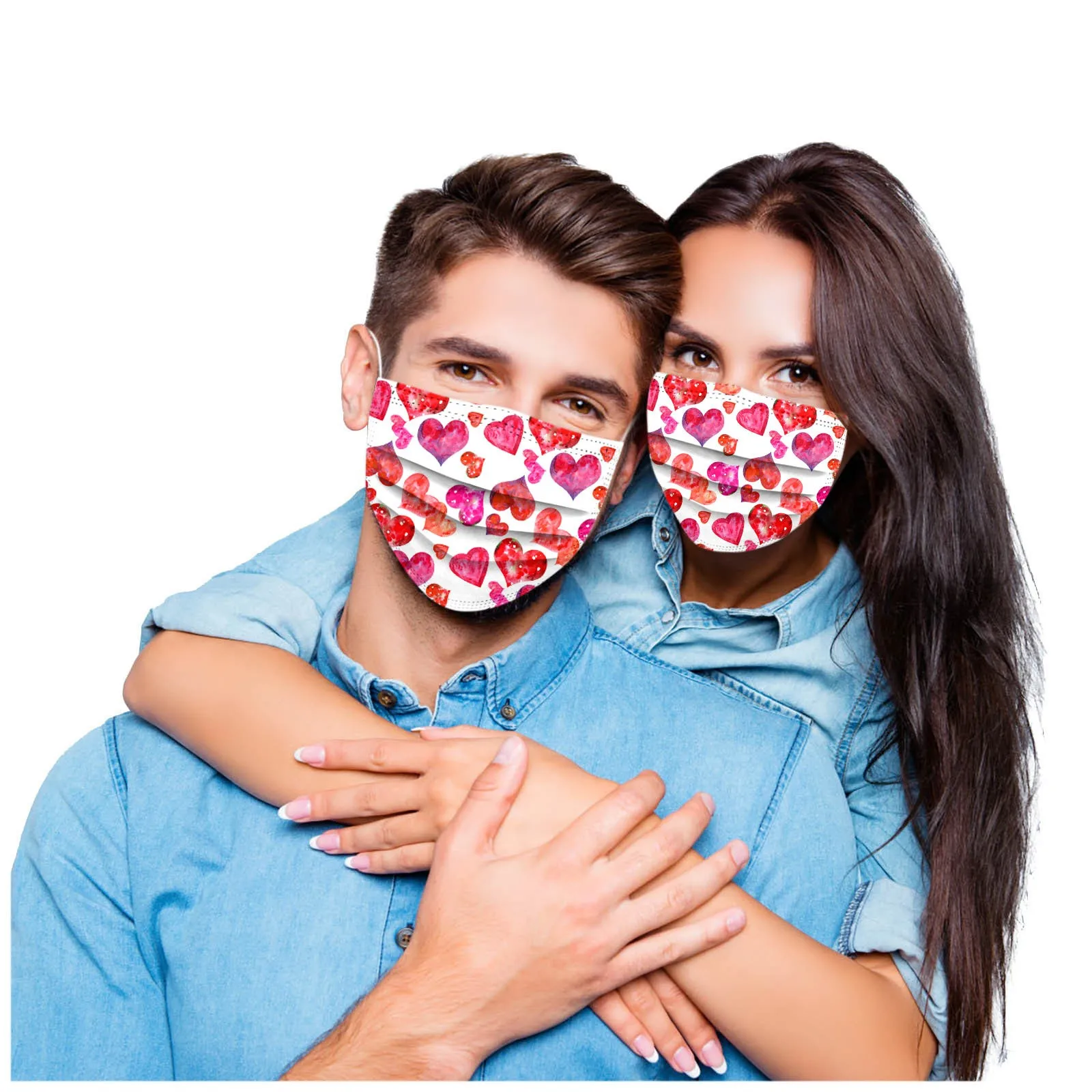 Red Black Heart Disposable Face Masks Adult Couples Valentine's Day Safety Masks For Men And Women Mascarillas Desechables 10pc