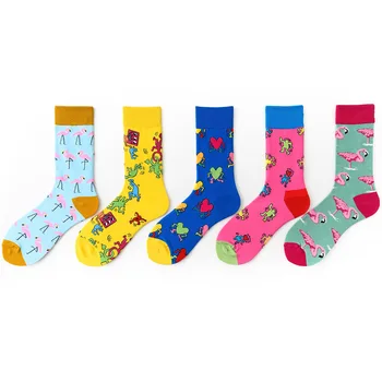 

women men cotton thick warm crew socks female male Flamingo Crane funny happy colorful socks for women men