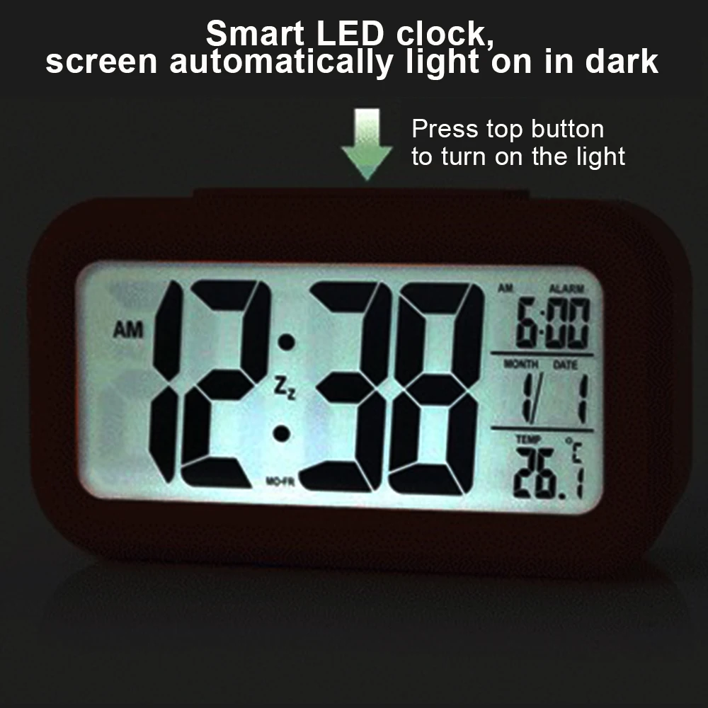 Smart Alarm Clock Snooze LED Digital Clocks Large Display With Blacklight Calendar Electronic Desk Clock Home Office Decor