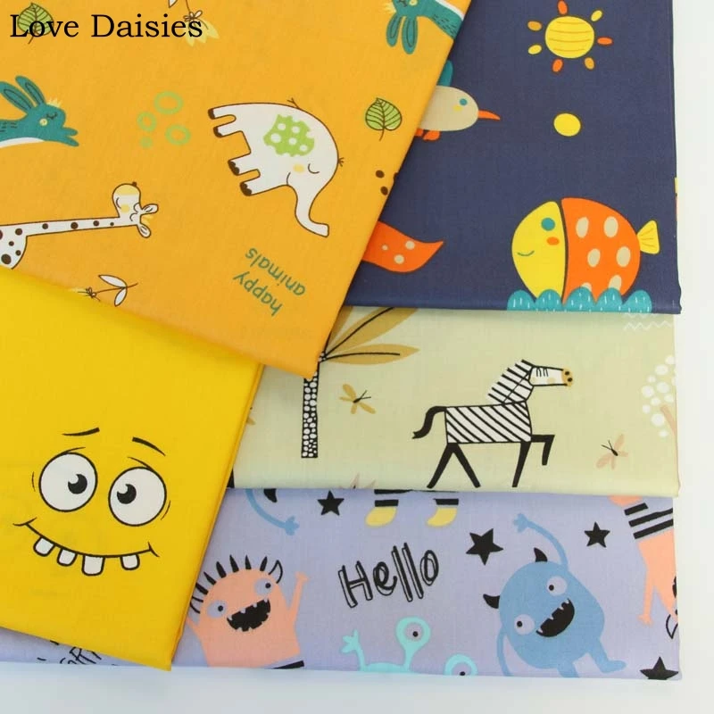 Хлопок саржа мультфильм милый желтый верблюд фиолетовый животные рыба Монстр смайлик ткани для детей постельные принадлежности лист декор подушки