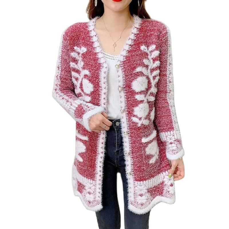 2022NewWinterCardiganSweaterWomensMidlengthButtonsSexySlim