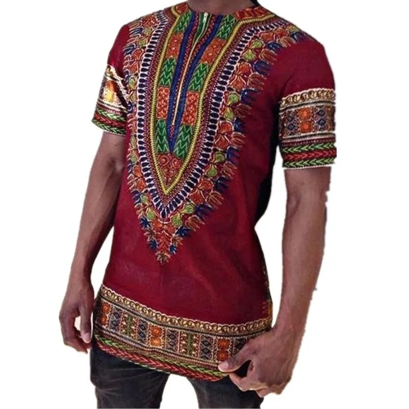 

Long-style Men's Wear African style National Printed T-shirt with Round Neck and Short Sleeve