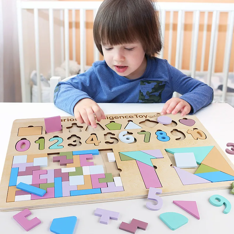 

Multi-functional Educational Toy Packaged Combination Children Special Education Puzzles Wood Stereo Digital Puzzle