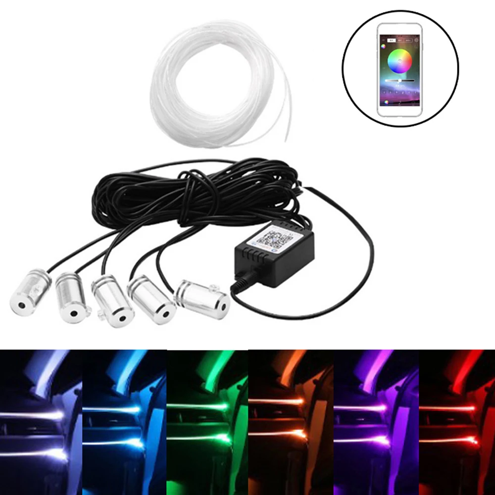 

LED Car Interior Light Sound Active EL Neon Strip Light RGB 12V Multicolor Bluetooth Phone Control Atmosphere Light