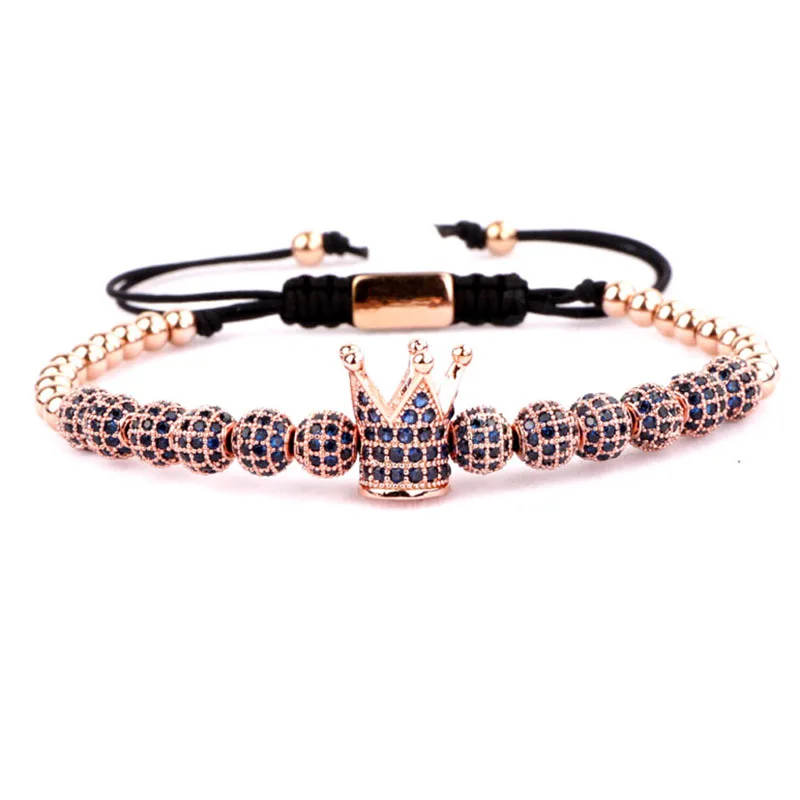 Men Bracelet Luxury Blue CZ Zircon Ball Crown Bracelet Male Jewelry Handmade Braided Macrame Bracelet Men Beads Bracelet Gift - Image 5