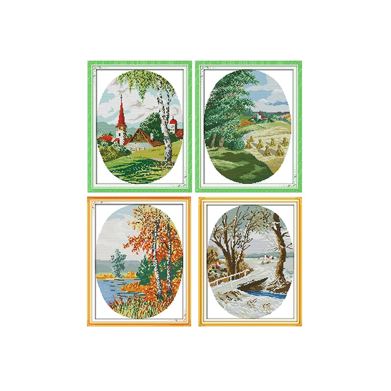 

Joy Sunday Cotton Thread Painting Country Scenes 11CT 14CT DIY Needlework Sets Patterns Counted Cross-Stitching Home Decoration