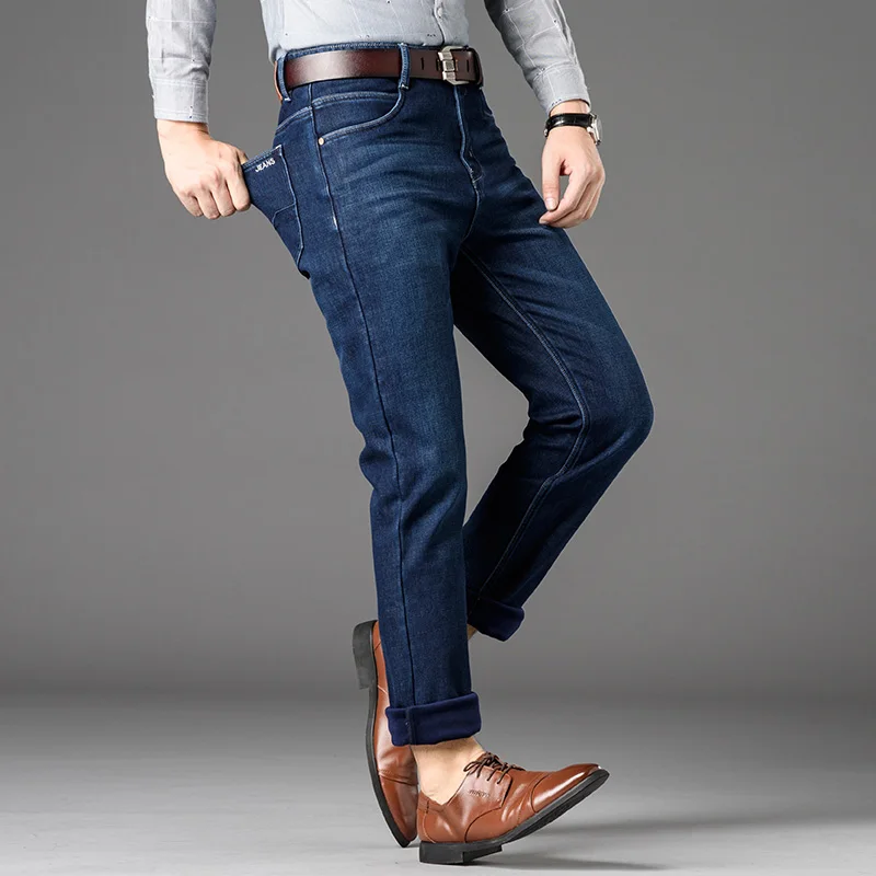 

2019 New High Quality Jeans Men Big Size Casual Male Clothes Plus cashmere Bouncy Classical Straight Leisure and entertainment
