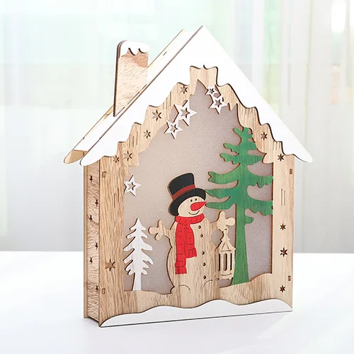 Светящийся деревянный Рождественский Санта-Клаус Снеговик, домик с пентаграммой, круглый Рождественский кулон, висячие украшения - Цвет: House snowman
