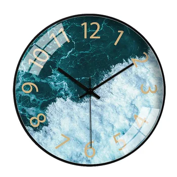 

12-inch Creative Minimalist Clock Green Round Wall Clock Modern Design Kitchen Bedroom Study Mute Decorative Quartz Clock