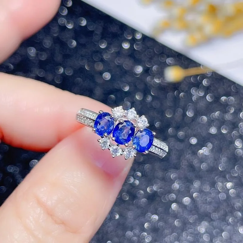 Luxury Big Round Blue Wedding Rings For Women 925 Sterling Silver