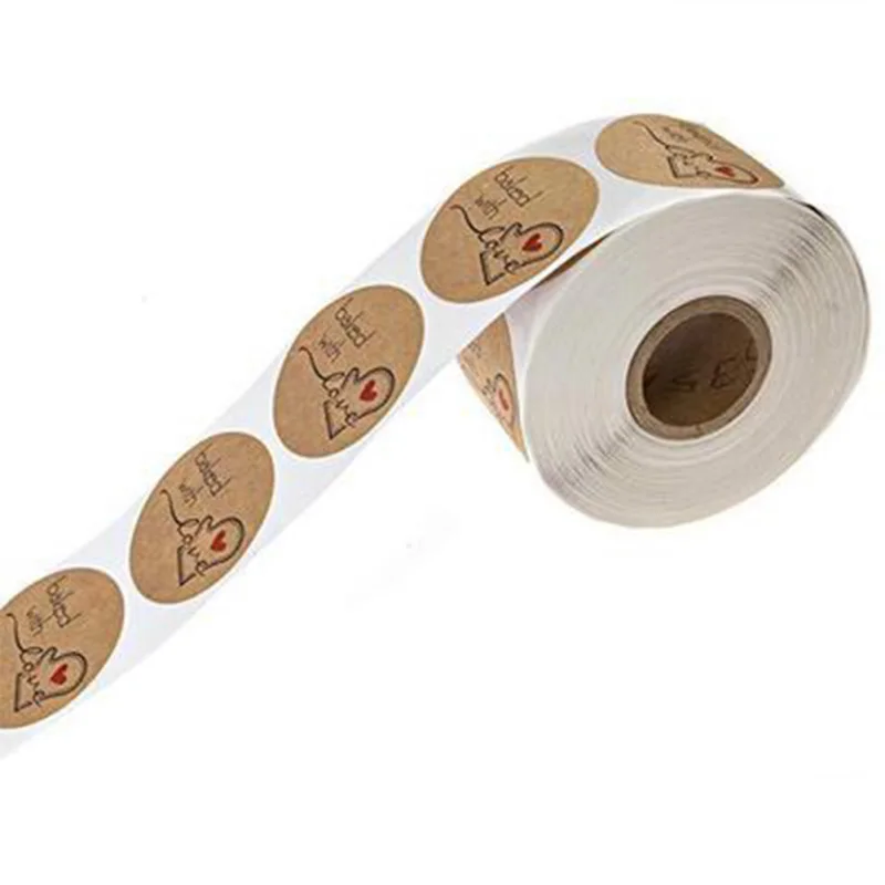 Коричневый Hot 1Inch Round Natural Kraft Paper Stickers Baked With Love Adhesive Labels Gift Tags Total 500 Adhesive Labels Per Roll - Цвет: Коричневый