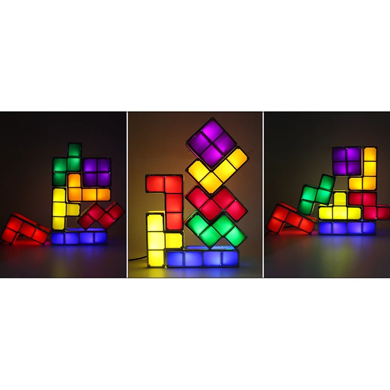 Детский Ночной светильник DIY Tetris Puzzle светильник s Штабелируемый кубик Новинка игрушка прикроватная Красочный Светодиодный светильник Декор Детский подарок EU Plug