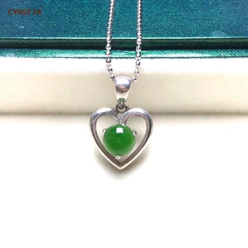 

CYNSFJA New Real Certified Natural Hetian Jasper 925 Sterling Silver Amulets Heart Green Jade Pendant High Quality Best Gifts
