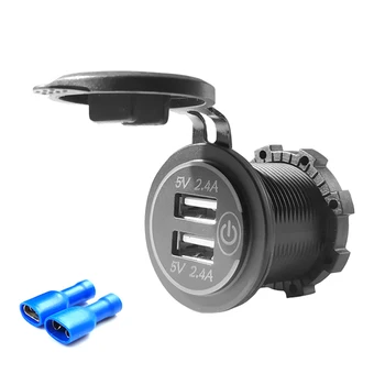 

Car Motorcycle Touch Switch 4.8A Dual USB Charger Socket with 2 Terminals