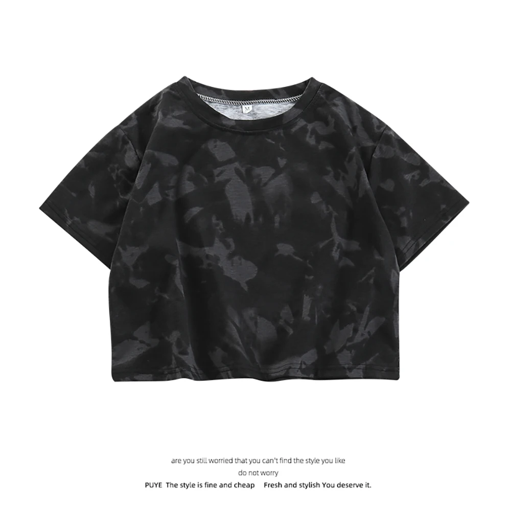 

Black Street Style Short Top Women's Crop T-shirt Summer 2021 Causal Sexy Short Tie Dyed Printed Short Sleeve Navel Top Female