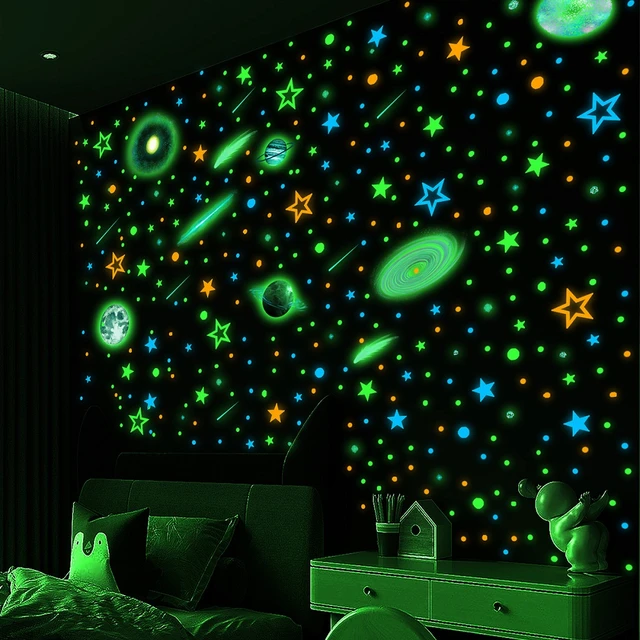 Pegatinas de pared de estrellas coloridas luminosas que brillan en la  oscuridad, decoración del hogar, pegatinas