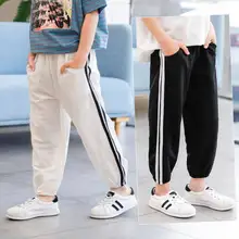 Детская одежда; брюки для мальчиков; коллекция года; сезон лето; тонкая ткань; Вискоза; против комаров; ku bao; Хлопок; Лен; для больших мальчиков; в полоску; гимнастические брюки