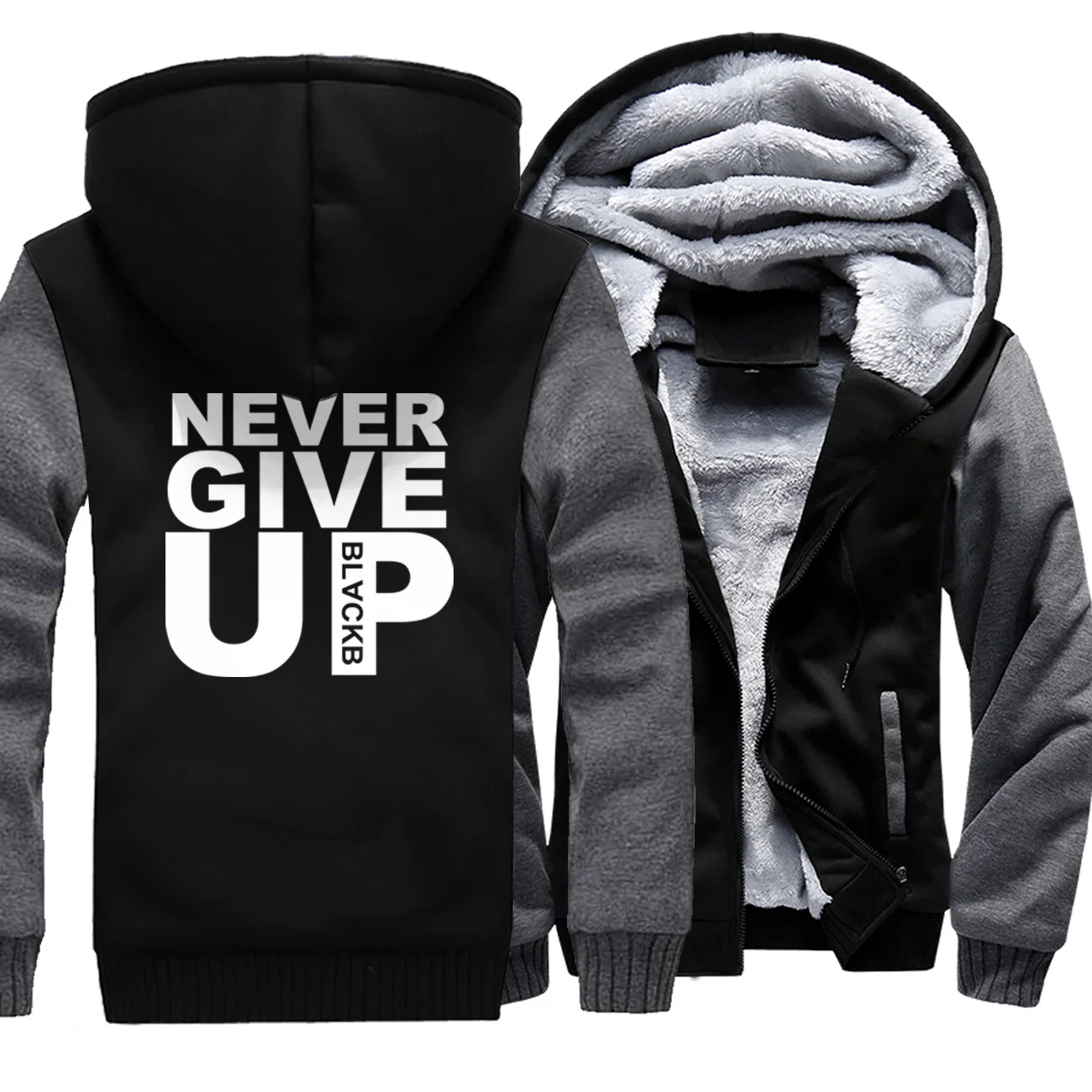 NEVER GIVE UP Мужские толстовки с буквенным принтом горячая Распродажа зимняя мужская спортивная одежда уличная куртка спортивный костюм в стиле хип-хоп Мужская верхняя одежда - Цвет: dark gray black 5
