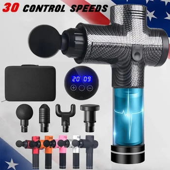 

LCD Display 2400 MAH Massager Gun Sport Therapy Massager Body Muscle Relaxation Pain Relief Slimming Shaping Massager 4 Heads