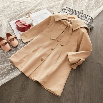 

Spring Autumn Girls Jackets Outerwear Solid Color Windbreaker Children Clothing Bow Girls Kids Big Girls Trench Coat