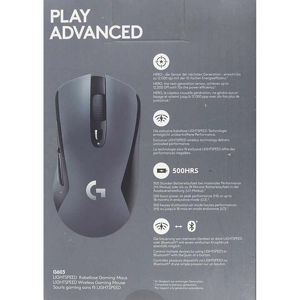 Мышь Logitech G603 LIGHTSPEED черный оптическая(12000dpi) беспроводная BT USB игровая(5but