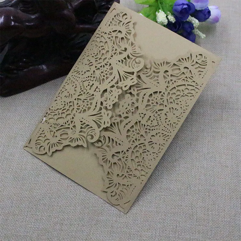  10PCS/set DIY Pops Cards Romantic Wedding Invitations Vertical Laser Cut Heart Invitations Cards Ki - 4.00028E+12
