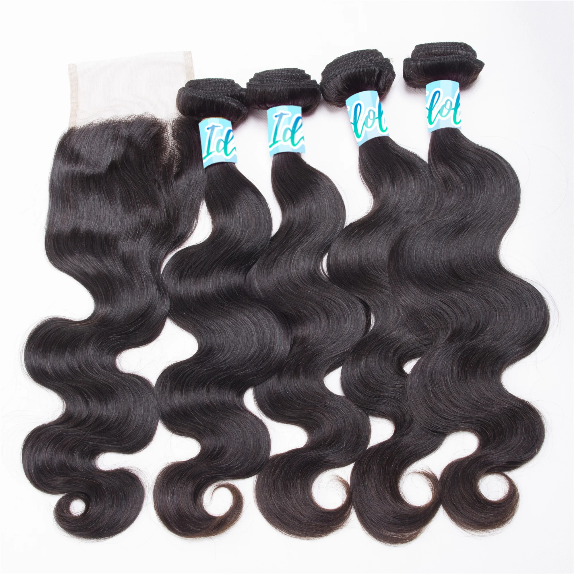 

Idoli hair Brazilian Human Hair Bundles With Closure 4Pcs Body Wave Bundles with Closure 4x4 Lace Closure Natural Color
