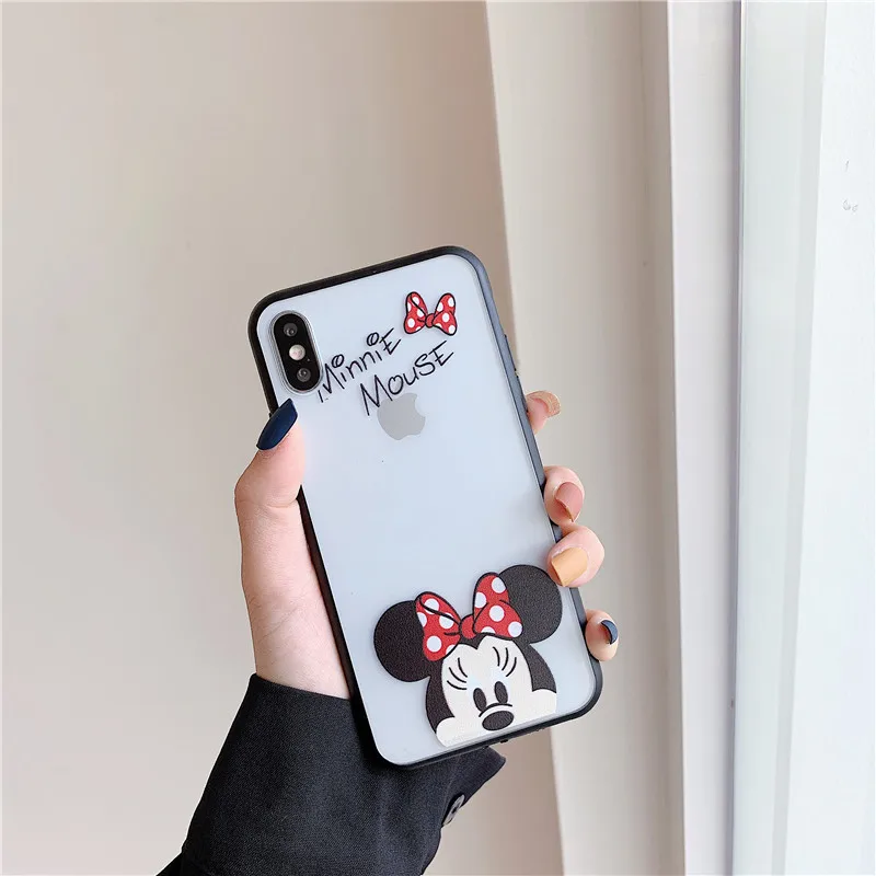 Minnie without ear FastDeng простой мультяшный чехол с Микки и Минни для iPhone 6, 6s, 7, 8 plus, матовый чехол с милым рисунком мышки для iPhone X, XR, XS, Max, чехол - Цвет: Minnie without ear