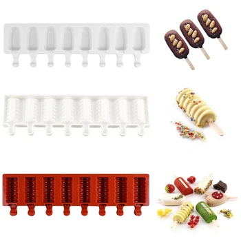 

New 8 Cavities Silicone Ice Cream Molds Ice Lolly Moulds Ice Cream Maker Bar Molds Summer Homemade DIY Kitchen Ice Cube Molds