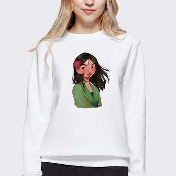 

LUSLOS Women Hoodies Oversized Women Long Sleeve Hoodie Mulan Cartoon Movie Printed Sweatshirt White Harajuku Hoodies Femme